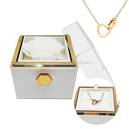 Eternal Rotating Rose Box W/ Engraved Necklace - Sparkly Trees