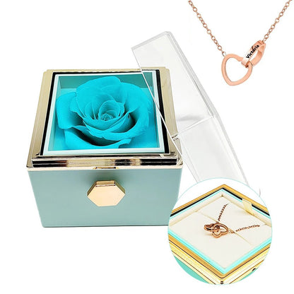 Eternal Rotating Rose Box W/ Engraved Necklace - Sparkly Trees